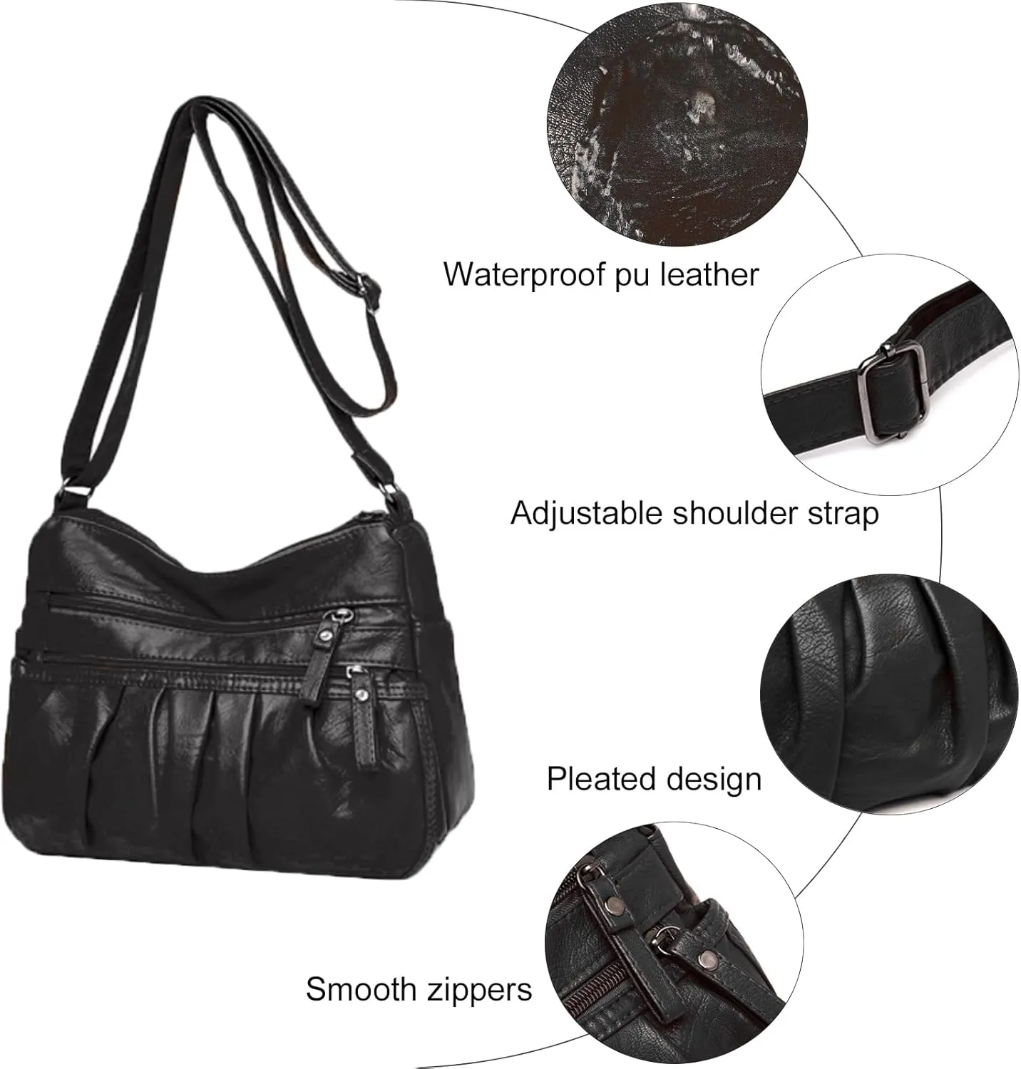 Women Crossbody Handbags Waterproof Shoulder Bag Ladies Soft Leather Purse Satchel Multi Pocket Messenger Bag