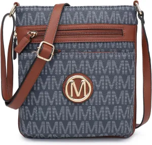 Women Crossbody Purses Multi Pockets Large Signature Monogram Zip Shoulder Bags Ladies PU Leather Handbag