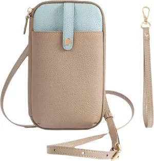 Women Genuine Leather Color Block phone Crossbody, Small Shoulder Wallet Bag Card Slot, Adjustable Strap Wristlet