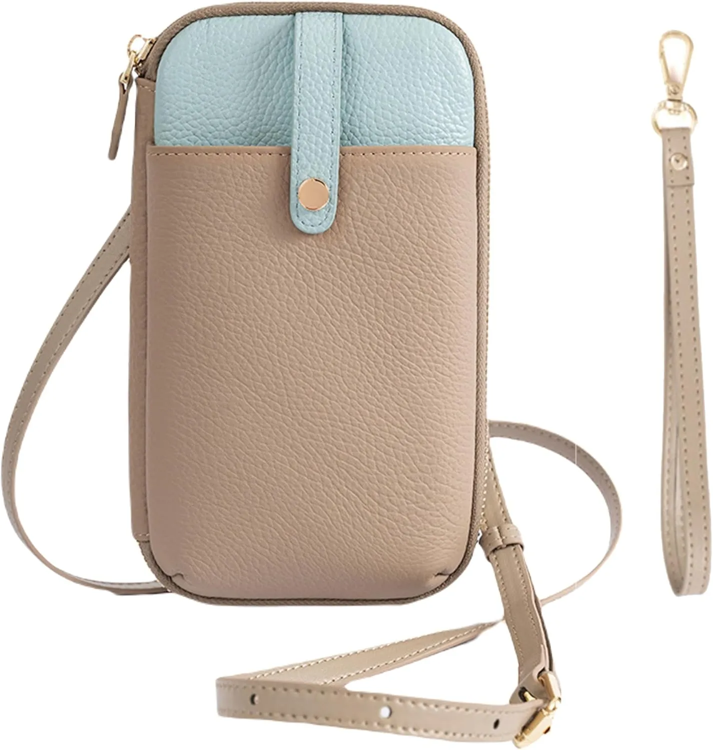 Women Genuine Leather Color Block phone Crossbody, Small Shoulder Wallet Bag Card Slot, Adjustable Strap Wristlet