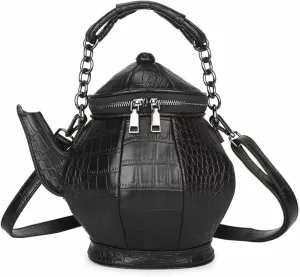 Women Kettle Shaped Handbag Purse Satchel PU Leather Crossbody Shoulder Bag Black