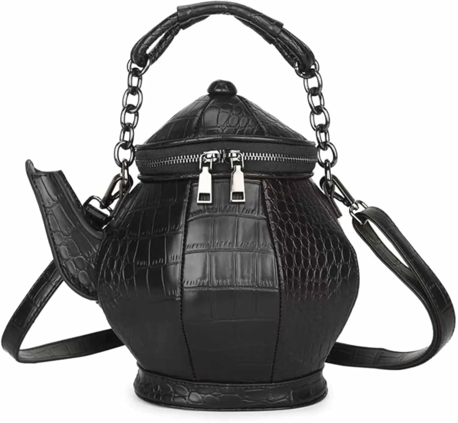 Women Kettle Shaped Handbag Purse Satchel PU Leather Crossbody Shoulder Bag Black
