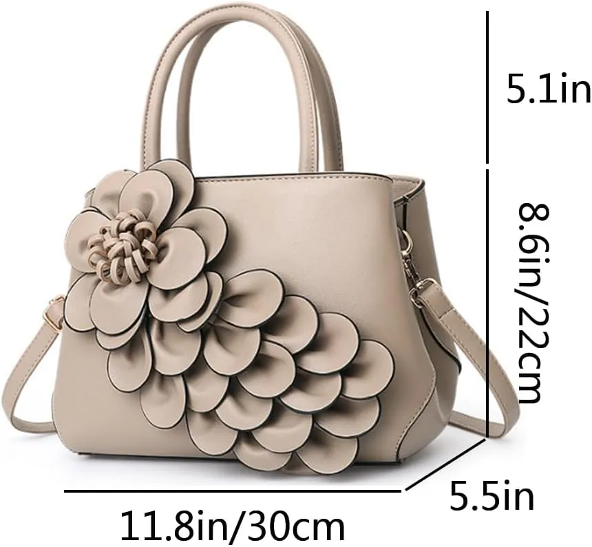 Women Petal Top Handle Handbag Purse PU Zipper Satchel Crossbody Shoulder Bag Tote Black