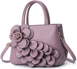 Women Petal Top Handle Handbag Purse PU Zipper Satchel Crossbody Shoulder Bag Tote Black