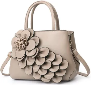 Women Petal Top Handle Handbag Purse PU Zipper Satchel Crossbody Shoulder Bag Tote Black