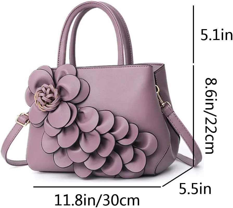 Women Petal Top Handle Handbag Purse PU Zipper Satchel Crossbody Shoulder Bag Tote Black