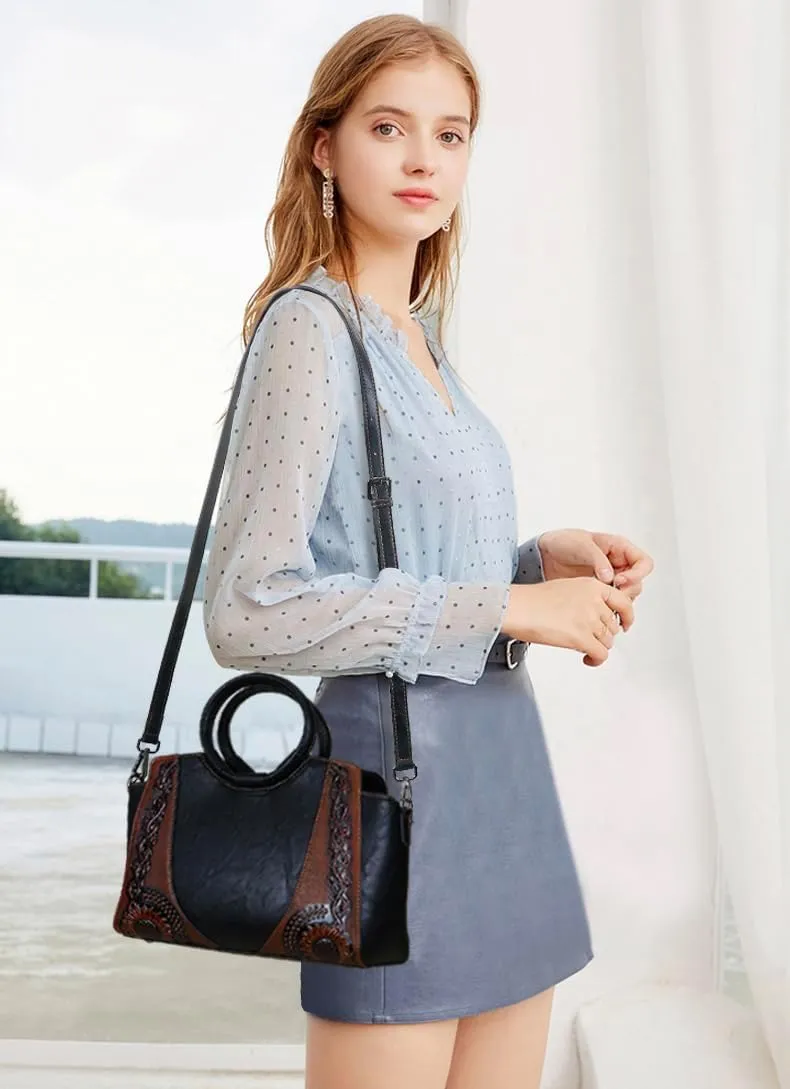 Women Satchel Handbags Crossbody Bag Top Handle Purse and Hanbags Leather Vintage Shoulder Bag Hobo Medium Size Tote