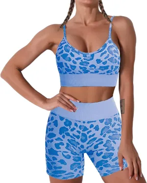 Women Seamless Yoga Set 2 Piece Workout Sport Bra with High Waist Shorts Legging Outfit Tracksuit.JNINTH