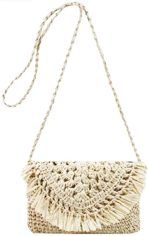 Women Small Straw Woven Cross-body Shoulder Bag Bohemian Handbag Purse