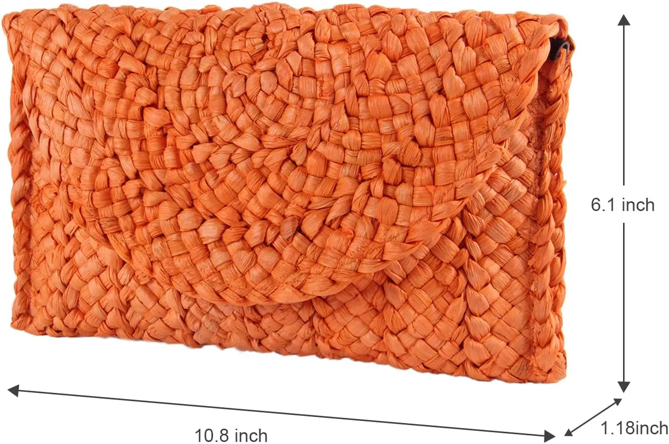 Women Straw Clutch Purse Handbag Straw Shoulder Bag Summer Beach Bag Woven Bag Envelope Purse Wallet
