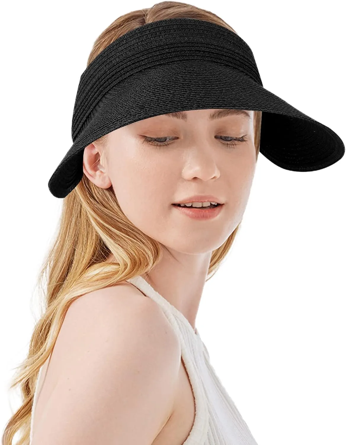 Women Summer Sun Hat Lady's Portable Beach Visor Bowknot Straw Hat