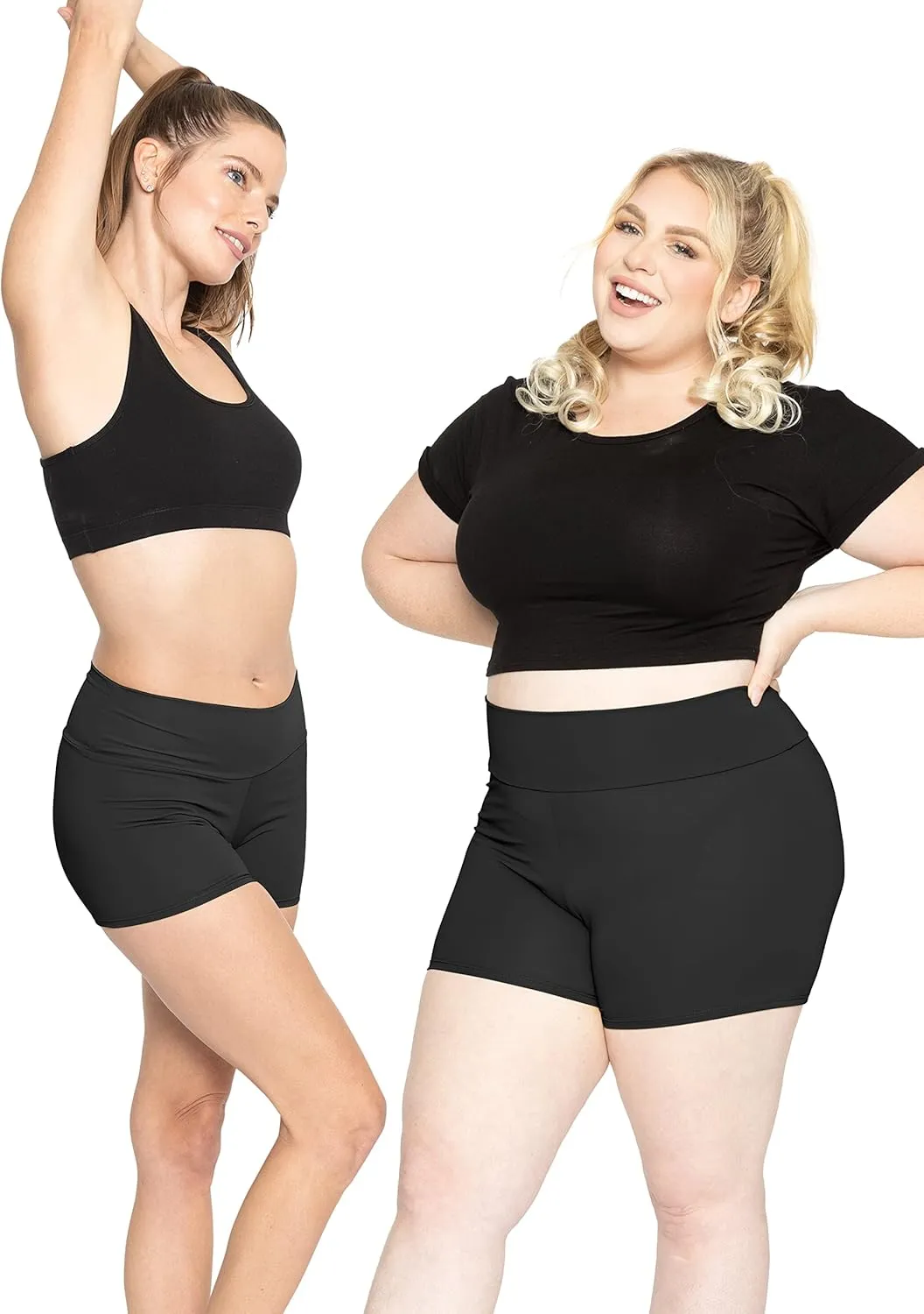 Women's and Plus Size High Waist Nylon Stretch Performance Booty Shorts | S-3X