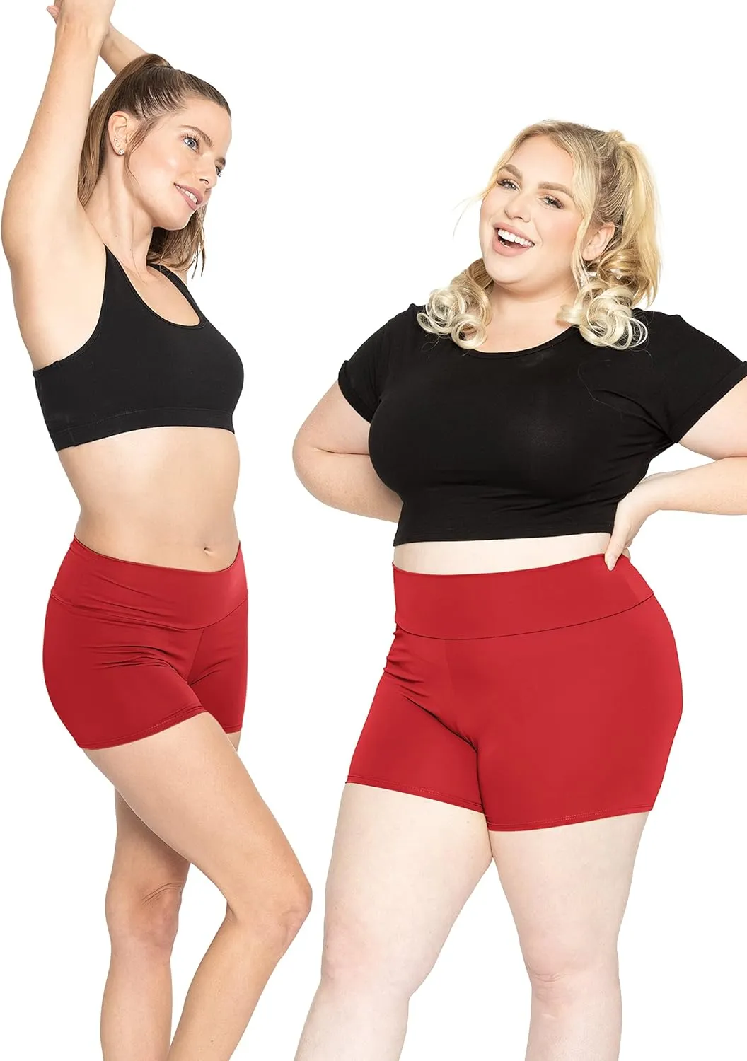 Women's and Plus Size High Waist Nylon Stretch Performance Booty Shorts | S-3X