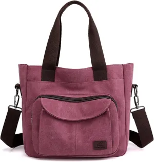 Women's Canvas Top Handle Handbag Stylish Multi-pocket Shoulder Tote Purse Work Crossbody Bags (Grey) One Size