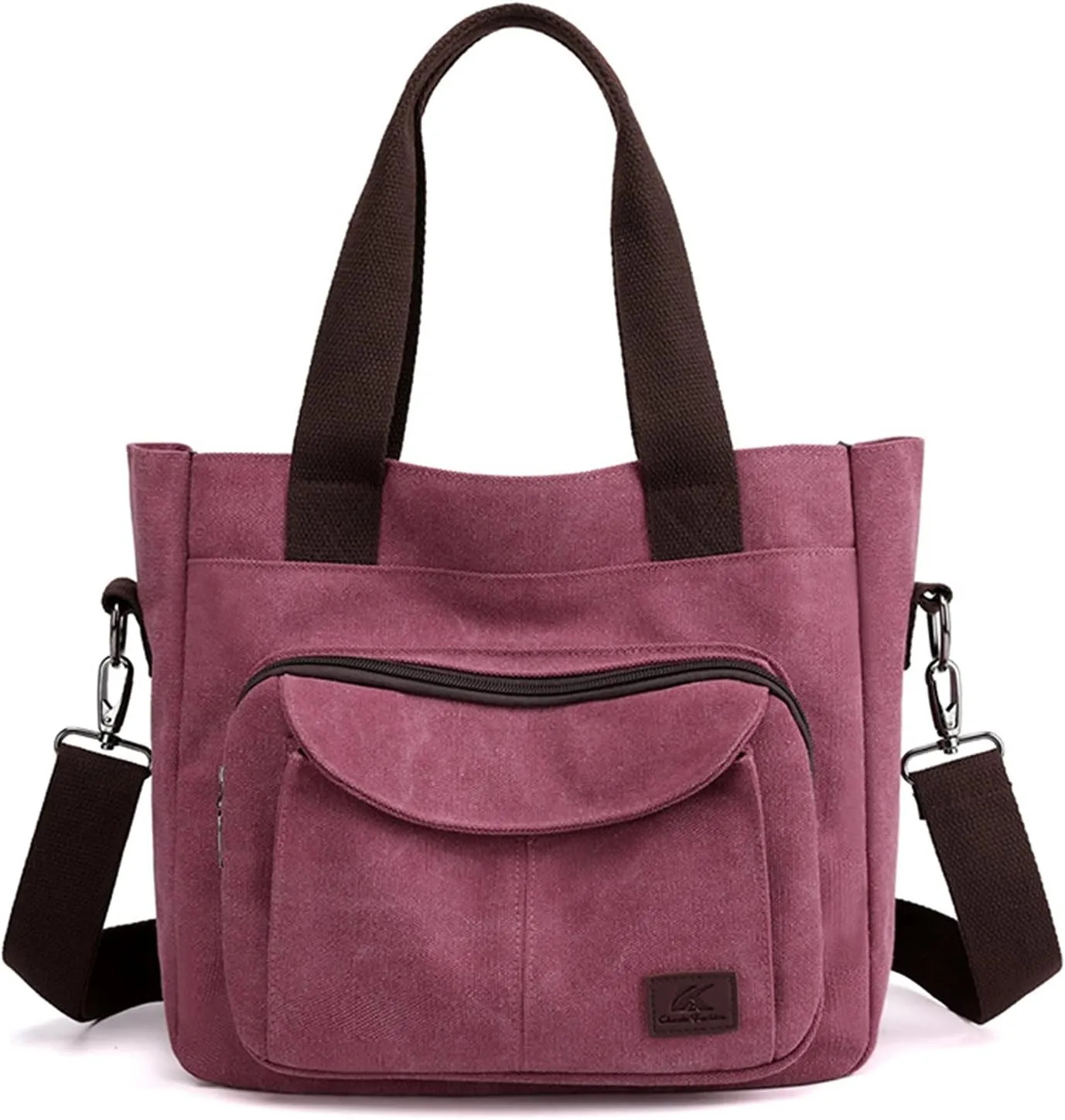 Women's Canvas Top Handle Handbag Stylish Multi-pocket Shoulder Tote Purse Work Crossbody Bags (Grey) One Size