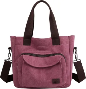 Women's Canvas Tote Purse Casual Shoulder Crossbody Bags Small Handbag, Multi-pocket Top Handle Work Bag