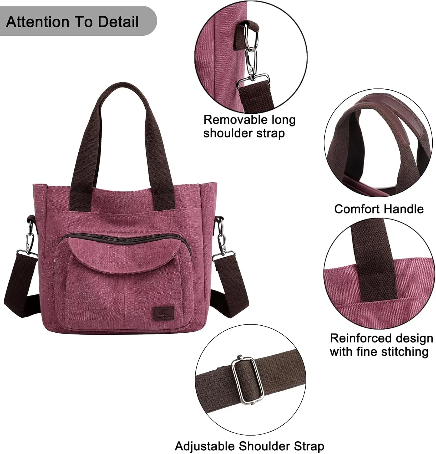 Women's Canvas Tote Purse Casual Shoulder Crossbody Bags Small Handbag, Multi-pocket Top Handle Work Bag