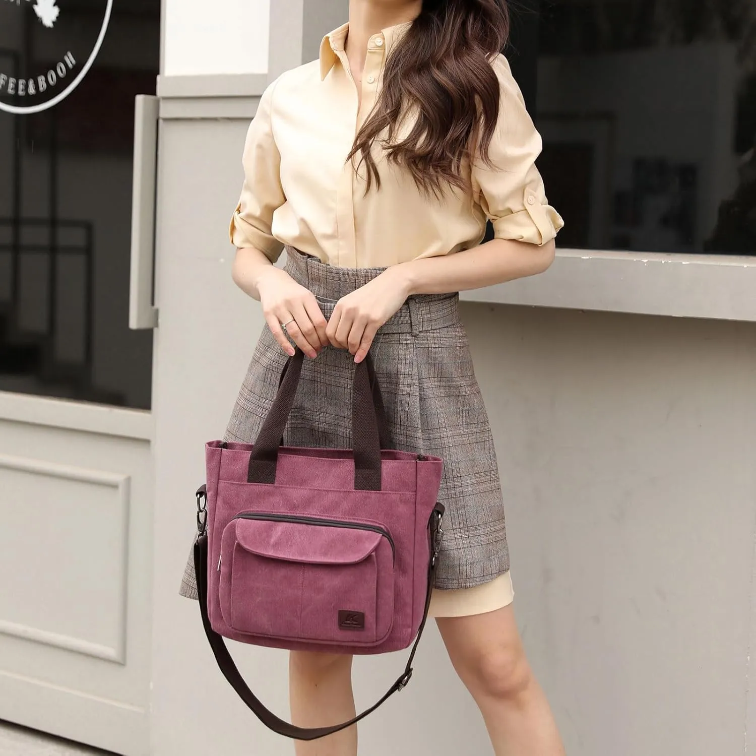Women's Canvas Tote Purse Casual Shoulder Crossbody Bags Small Handbag, Multi-pocket Top Handle Work Bag