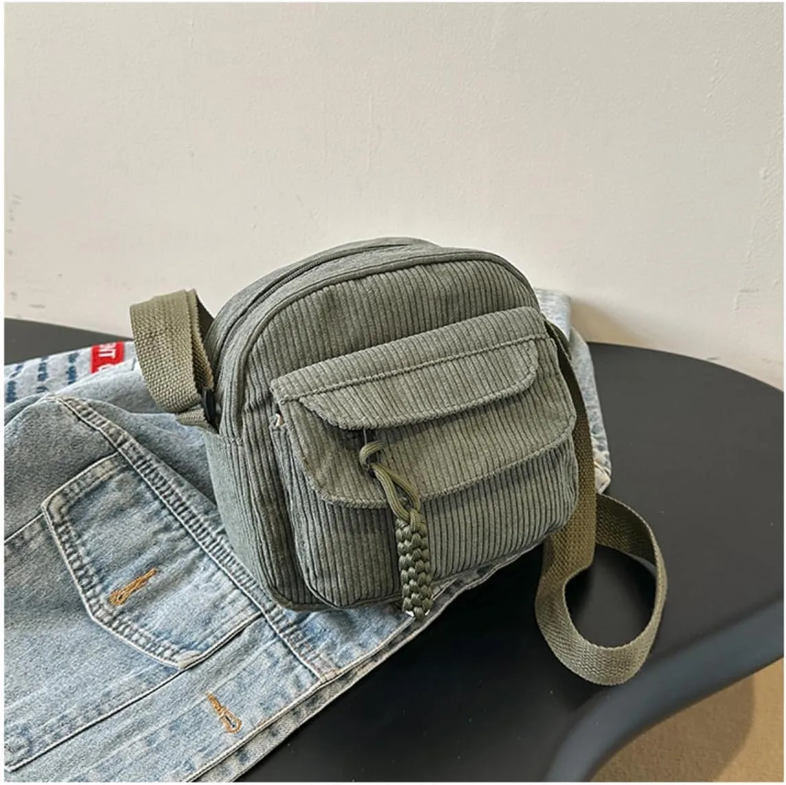 Women's Crossbody Bag Cute Corduroy Shoulder Bag Fashion Aesthetic Small Wallet Bag Adjustable Strap