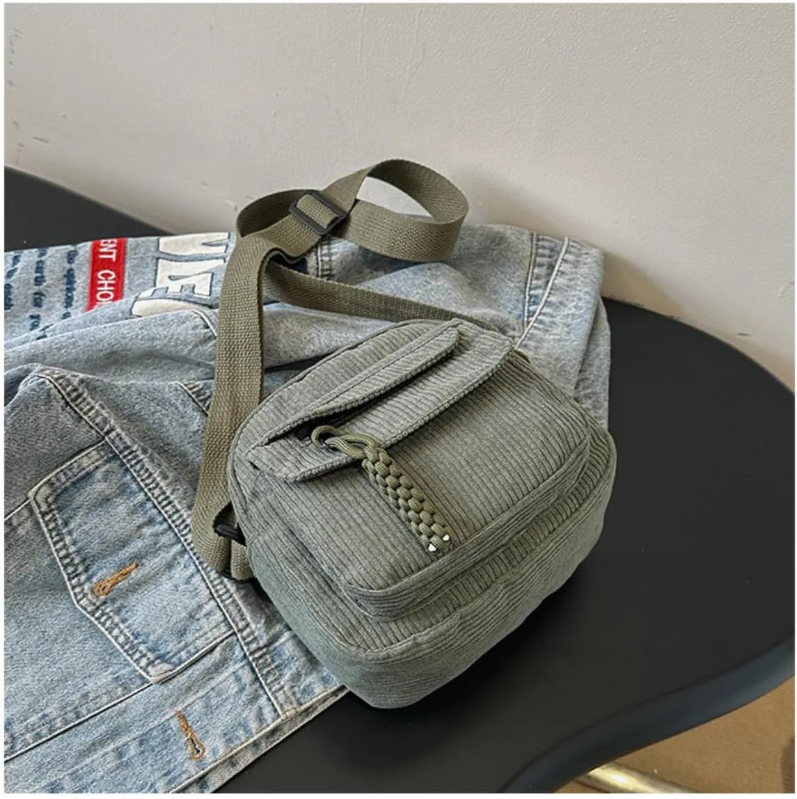 Women's Crossbody Bag Cute Corduroy Shoulder Bag Fashion Aesthetic Small Wallet Bag Adjustable Strap
