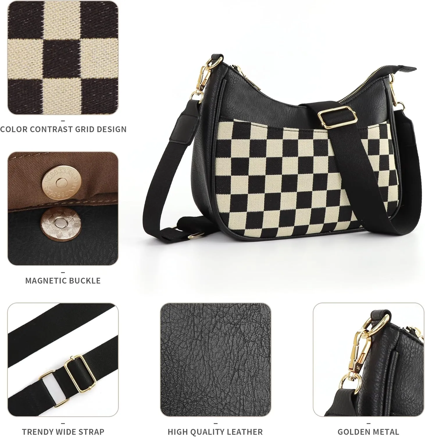 Women's Crossbody Handbags Vegan Leather Shoulder Bag with Adjustable Strap, Lightweight Small Purse for Everyday Essentials