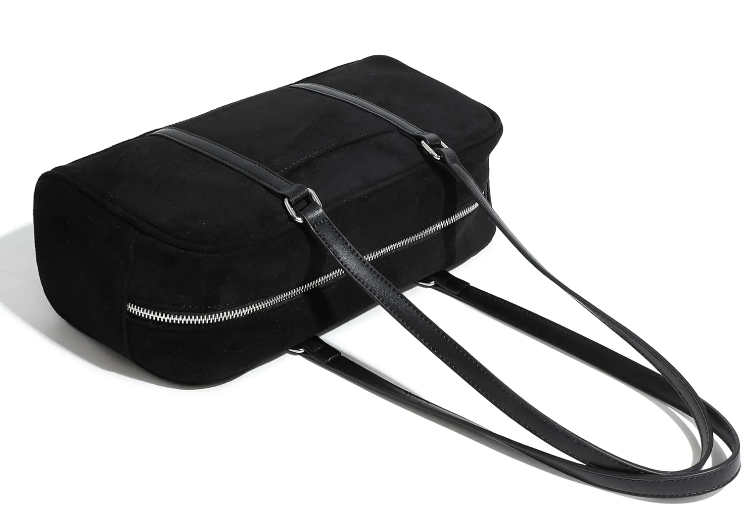 Women's Faux Suede Boston Bowler East West Le Teckel Satchel Swing Shoulder Bag