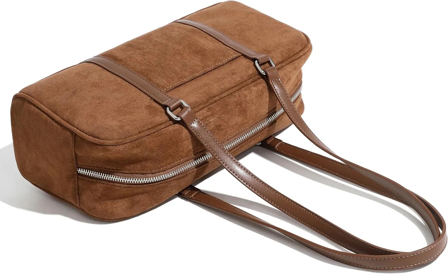 Women's Faux Suede Boston Bowler East West Le Teckel Satchel Swing Shoulder Bag