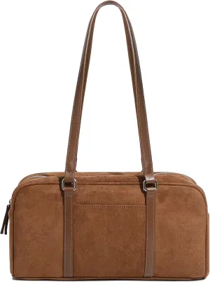 Women's Faux Suede Boston Bowler East West Le Teckel Satchel Swing Shoulder Bag