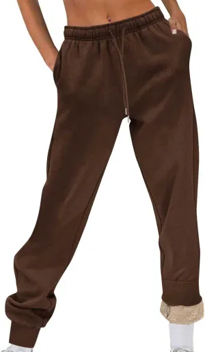 Women's Fleece Lined Sweatpants Joggers Pants Lounge Cotton Comfort Trousers Drawstring Sweatpants Plain Tracksuit