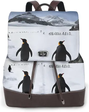 Women's Leather Backpack, Daily Travel Work Shoulders Bags for Ladies Gift - Penguins on the Iceberg