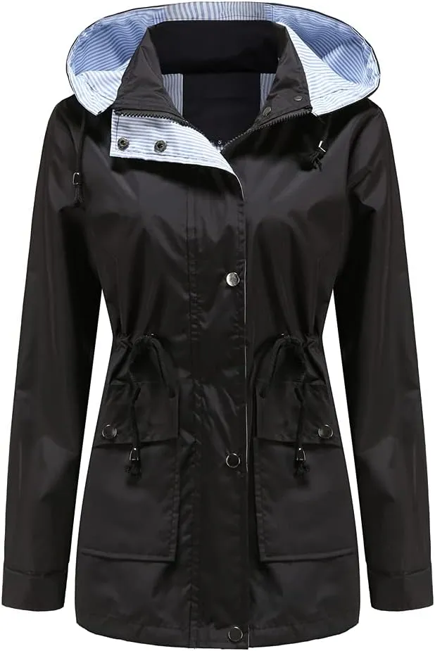 Womens Raincoat Windbreaker Waterproof Lightweight Lined Hooded Rain Jacket