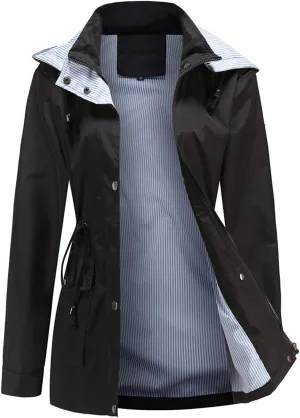 Womens Raincoat Windbreaker Waterproof Lightweight Lined Hooded Rain Jacket