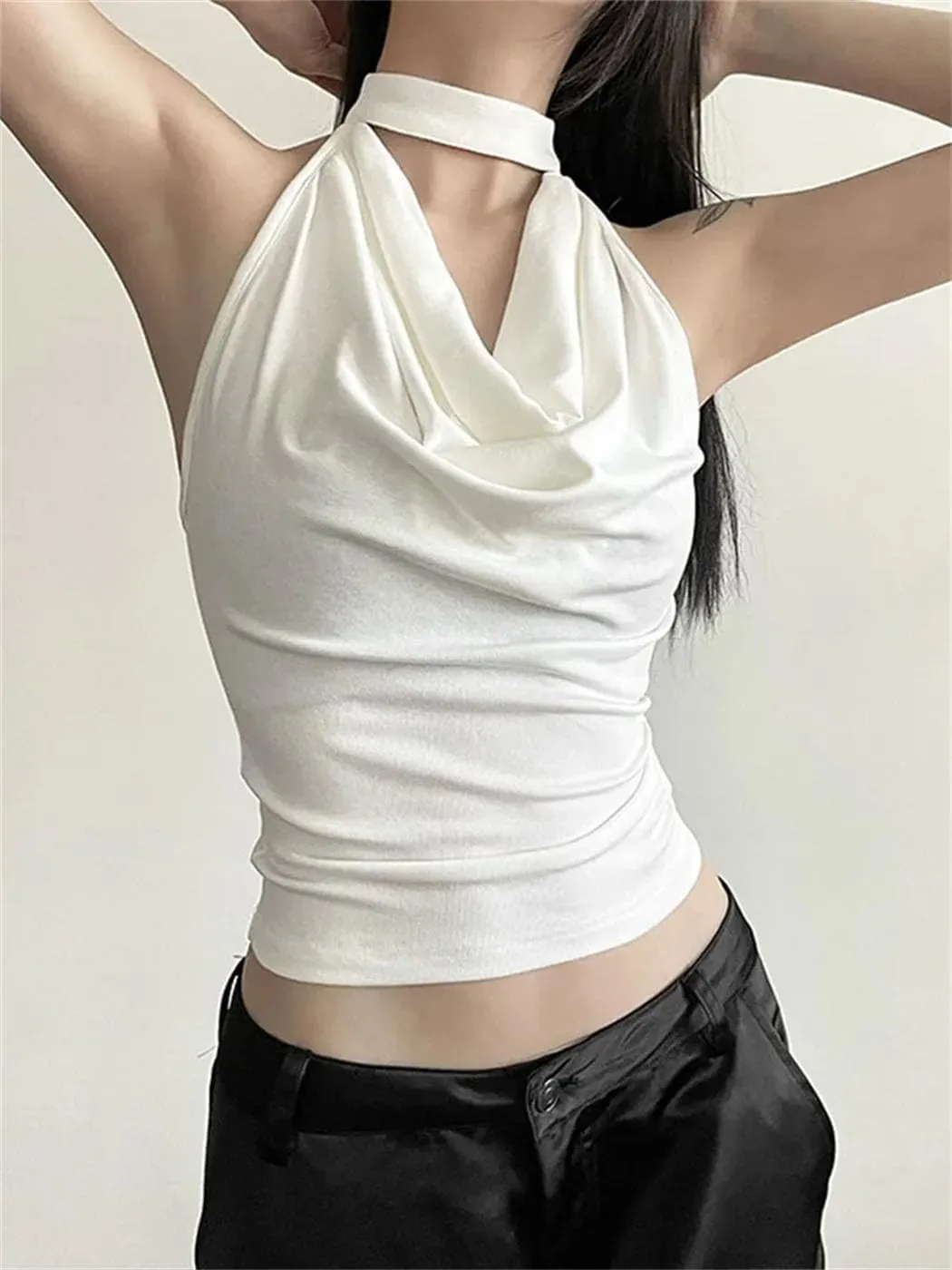 Women's Solid Casual Staple Halter Vest Breathable Lightweight Summer Travel Beach Outdoor Tank Tops