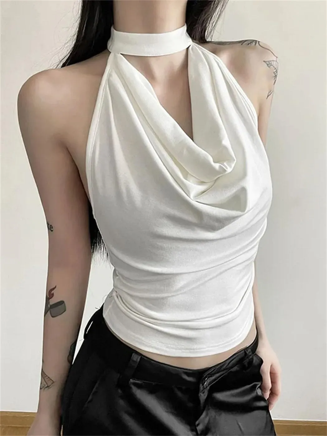 Women's Solid Casual Staple Halter Vest Breathable Lightweight Summer Travel Beach Outdoor Tank Tops