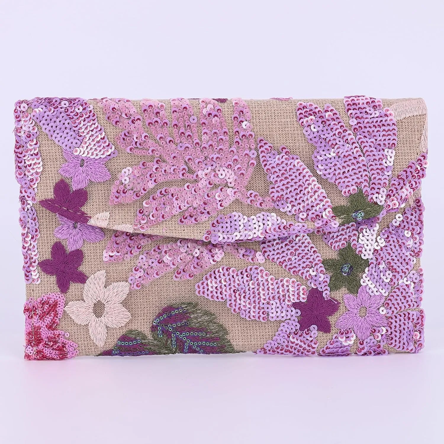 Women’s Straw Clutch Bag with Floral Embroidery and Sequins Elegant Evening Purse for Wedding Travel