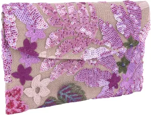 Women’s Straw Clutch Bag with Floral Embroidery and Sequins Elegant Evening Purse for Wedding Travel