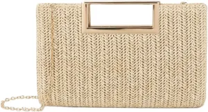 Womens Straw Woven Clutch Handmade Weaving Shoulder Bag Purse for Wedding Prom Party