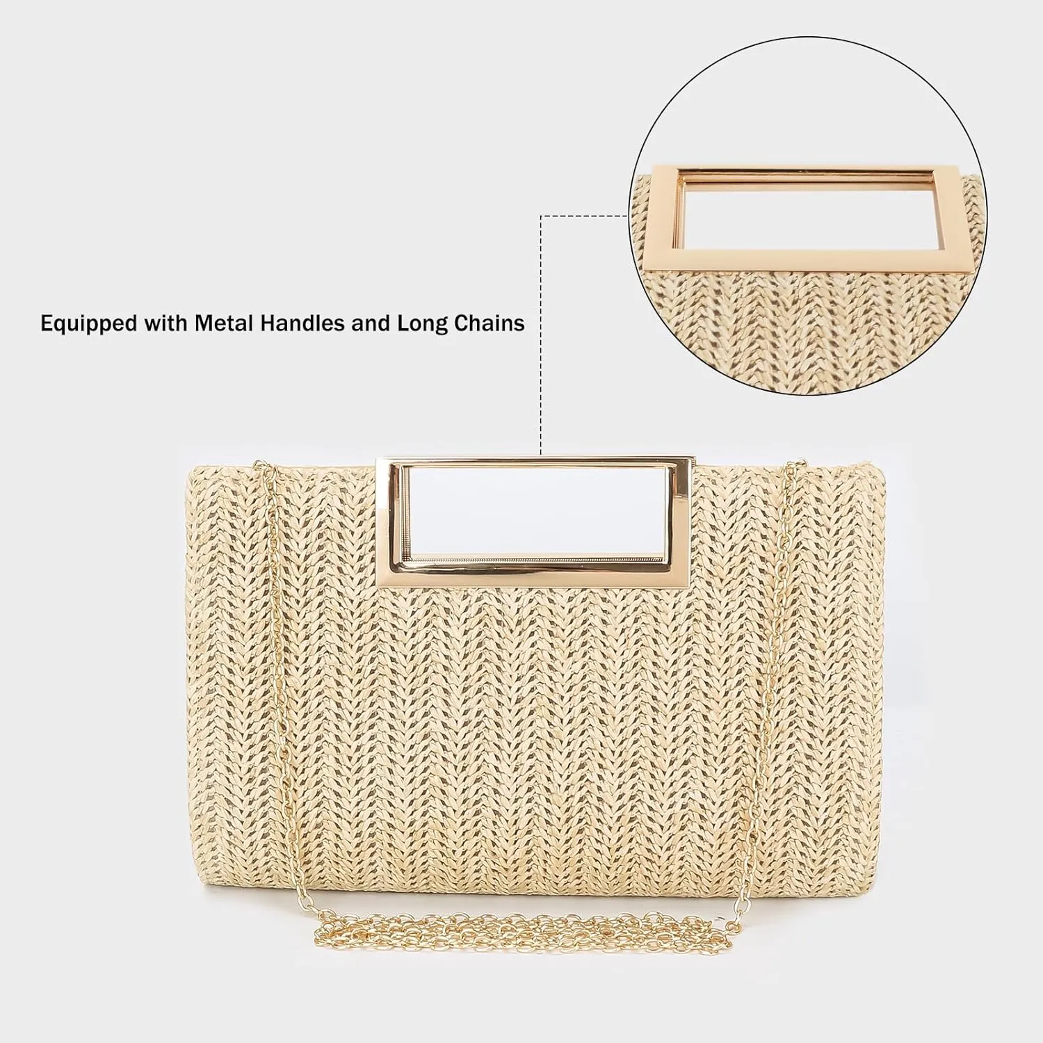 Womens Straw Woven Clutch Handmade Weaving Shoulder Bag Purse for Wedding Prom Party