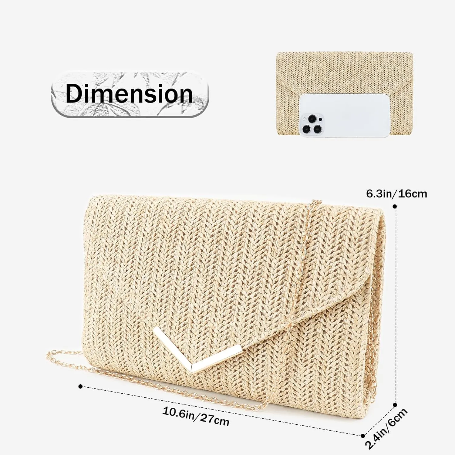 Womens Straw Woven Clutch Handmade Weaving Shoulder Bag Purse for Wedding Prom Party