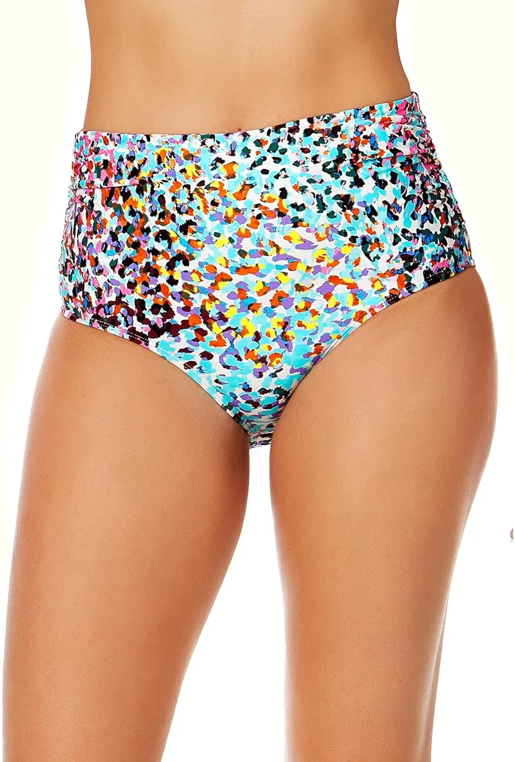 Women's Sunset Dot Fold Over High Waist Shirred Bikini Swim Bottoms