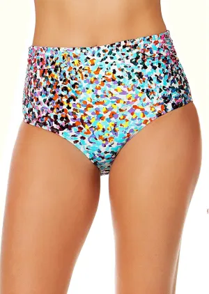 Women's Sunset Dot Fold Over High Waist Shirred Bikini Swim Bottoms