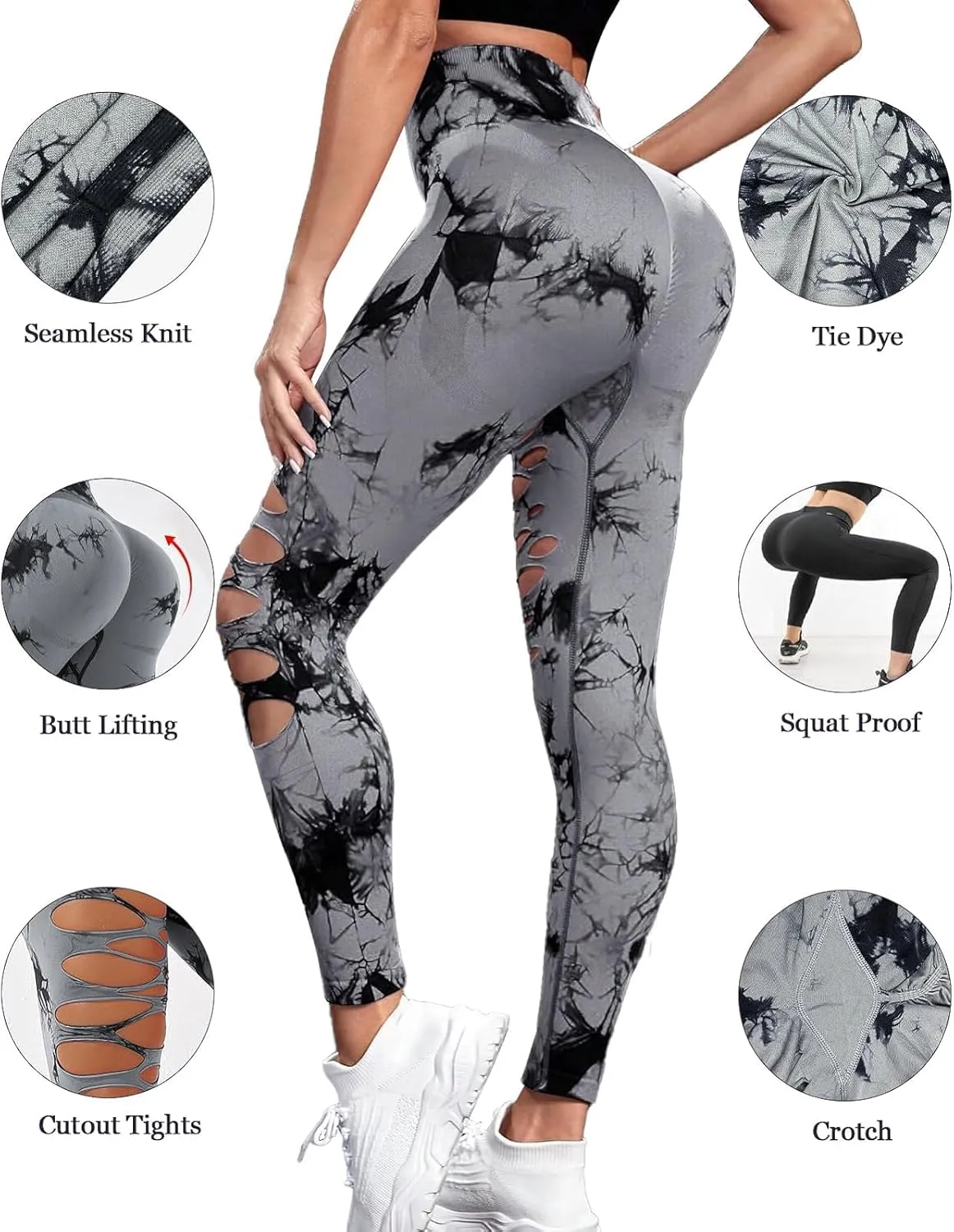 Women's Tie Dye Cutout Tights High Waist Workout Yoga Leggings,Scrunch Butt Lifting Elastic Pants,2 Pack