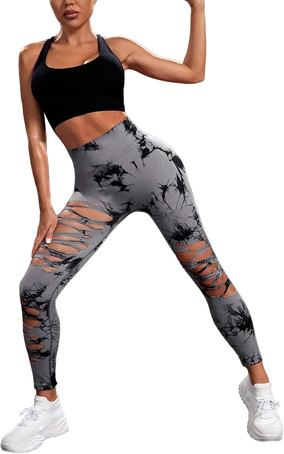 Women's Tie Dye Cutout Tights High Waist Workout Yoga Leggings,Scrunch Butt Lifting Elastic Pants,2 Pack