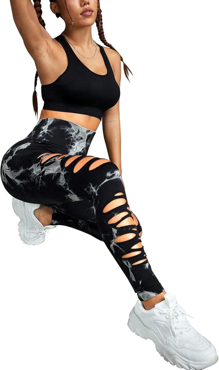 Women's Tie Dye Cutout Tights High Waist Workout Yoga Leggings,Scrunch Butt Lifting Elastic Pants,2 Pack