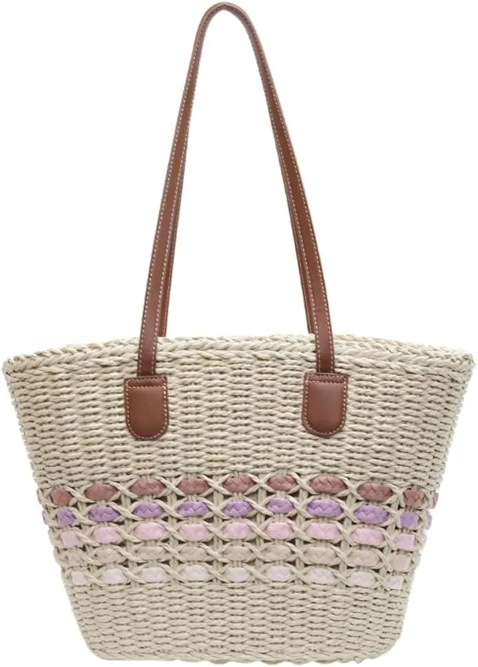 Women’s Tote Bag Straw Beach Shoulder Handbag Fashion Purse 2025 Summer Vacation Travel Woven Top Handle Bag