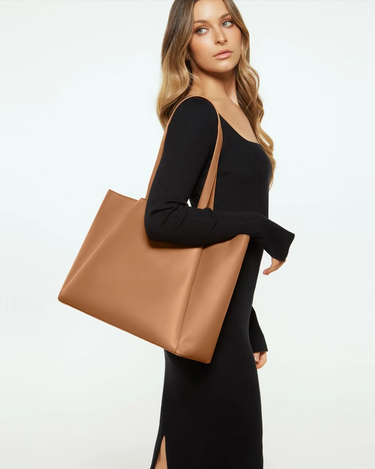 Work Tote Bags for Women 15.6 Inch - Laptop Tote Bag with Zip Compartments - Large PU Leather Office Purse Computer Briefcase