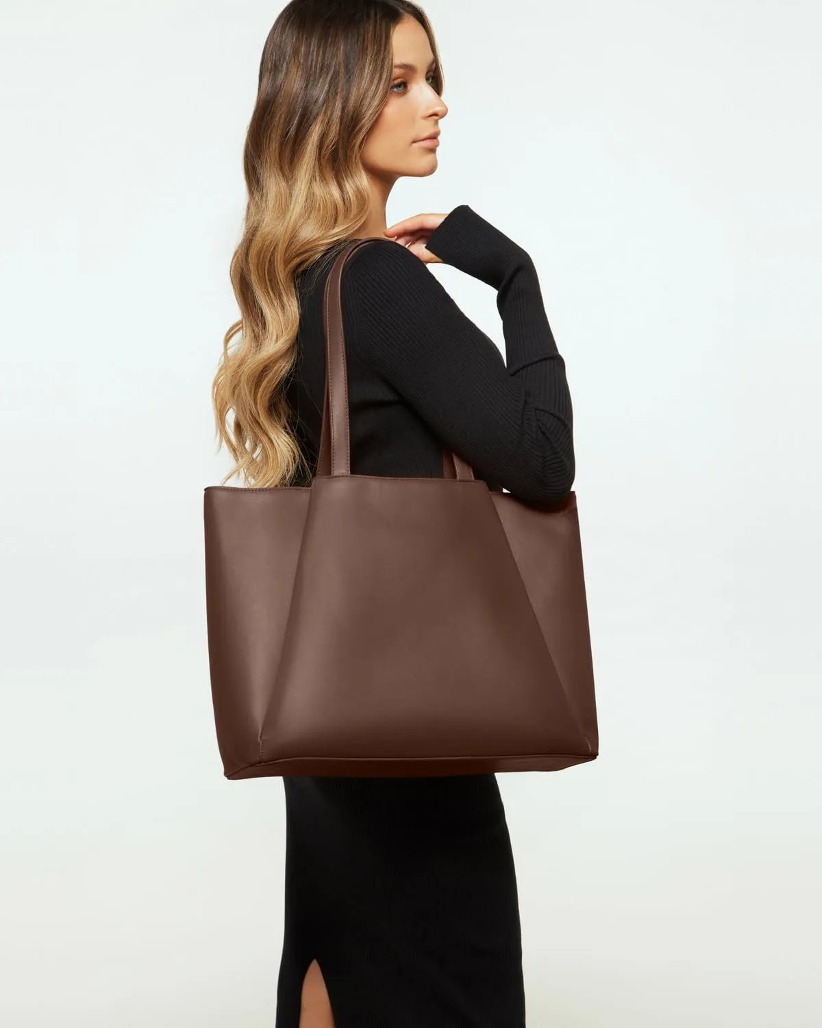 Work Tote Bags for Women 15.6 Inch - Laptop Tote Bag with Zip Compartments - Large PU Leather Office Purse Computer Briefcase
