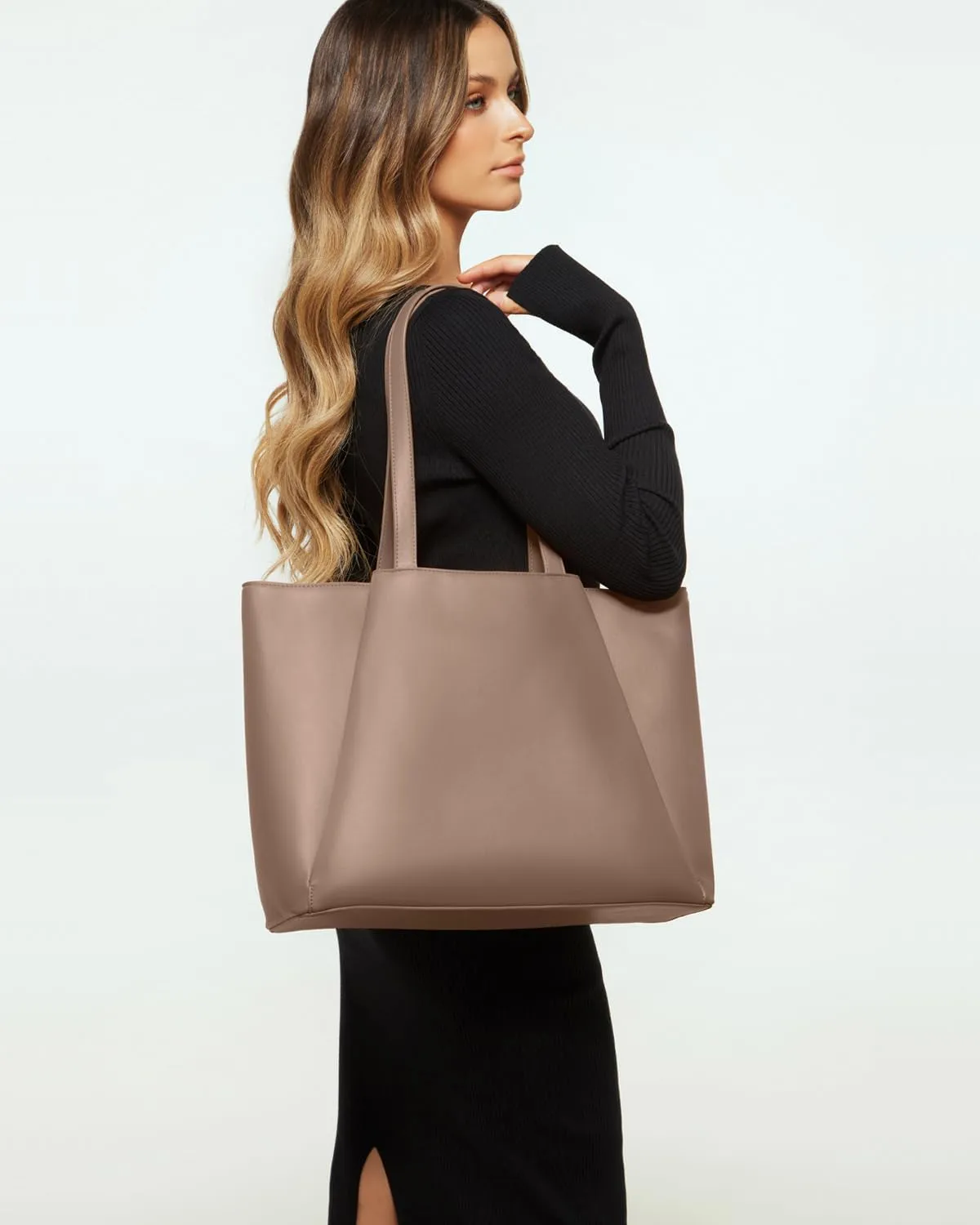 Work Tote Bags for Women 15.6 Inch - Laptop Tote Bag with Zip Compartments - Large PU Leather Office Purse Computer Briefcase