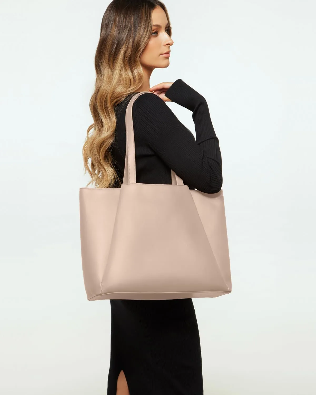 Work Tote Bags for Women 15.6 Inch - Laptop Tote Bag with Zip Compartments - Large PU Leather Office Purse Computer Briefcase