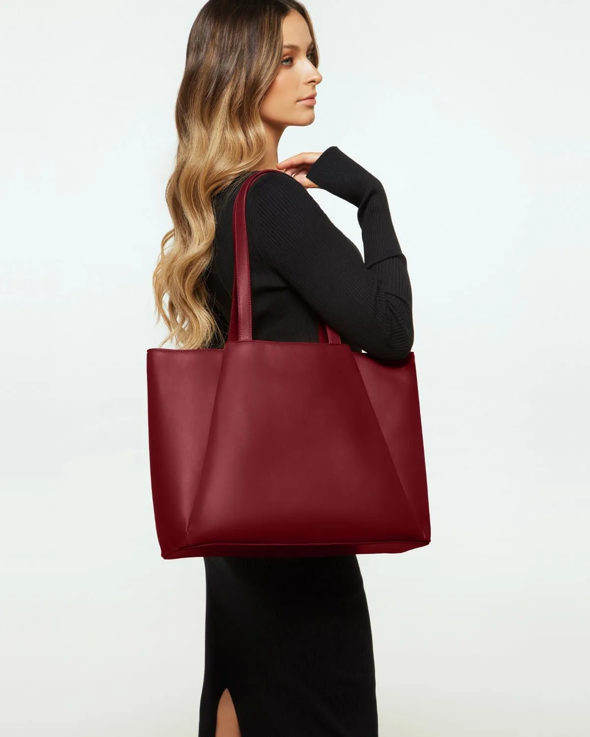 Work Tote Bags for Women 15.6 Inch - Laptop Tote Bag with Zip Compartments - Large PU Leather Office Purse Computer Briefcase